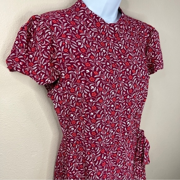 XL Juniors Mi Ami Fuchsia Pink Floral Mock Neck Dress Short Sleeve Rayon - Picture 2 of 12